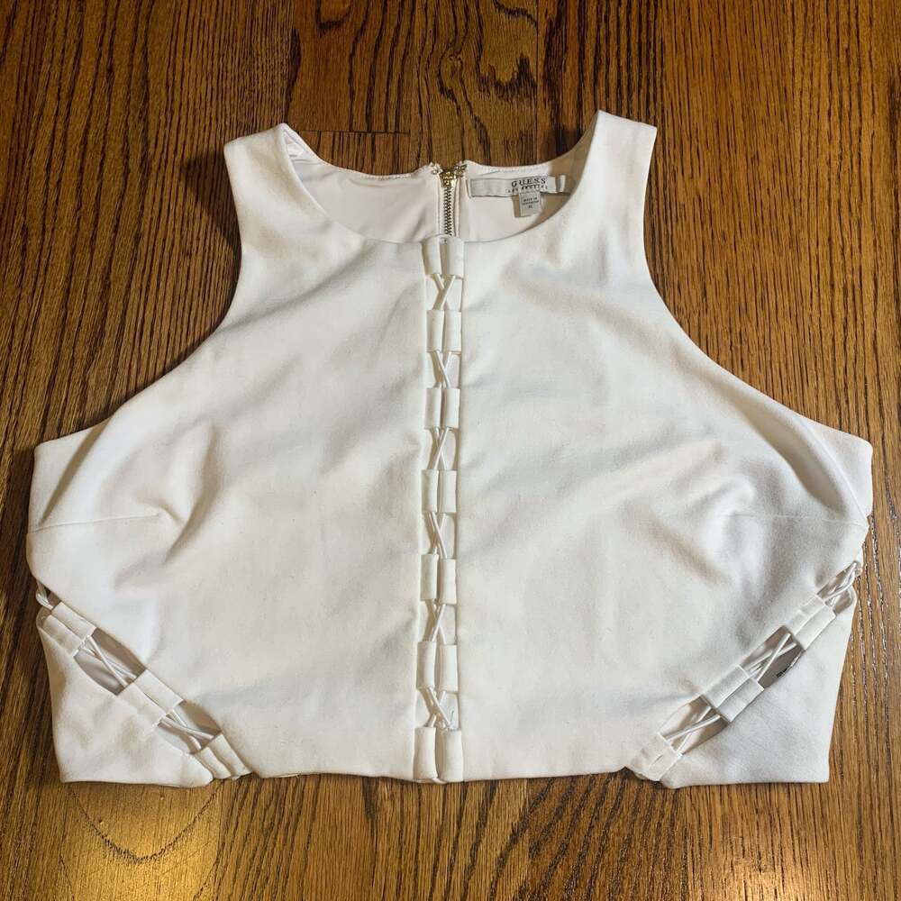 Guess Los Angeles Style W63P0KK31T1 White Lace-Up Detail Crop Top